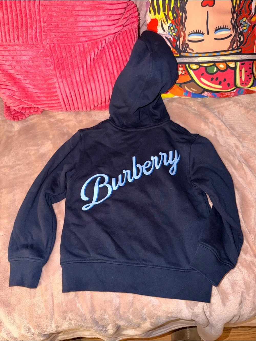 Burberry Kids Navy Logo Zip Hoodie 6Y 116 cm Cotton Hooded Jacket